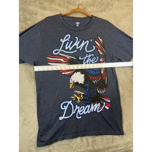 Livin the Dream Mens Shirt XL Blue Short Sleeve Patriotic Eagle Bird Graphic Tee - Picture 4 of 6